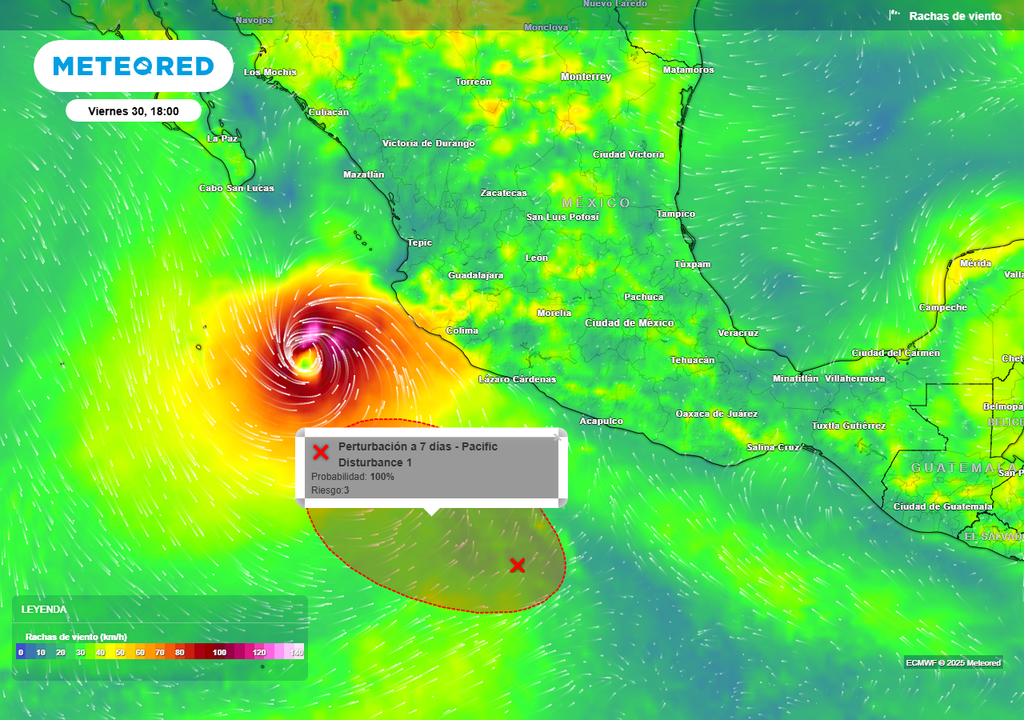 Pronóstico de ráfagas de viento en km/h; modelo ECMWF Pronóstico de ráfagas de viento en km/h; modelo ECMWF