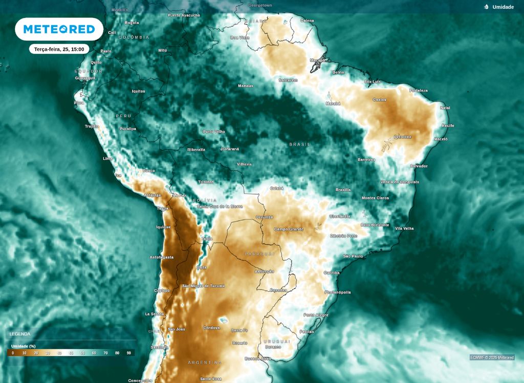 Umidade relativa do ar para esta terça-feira (25).