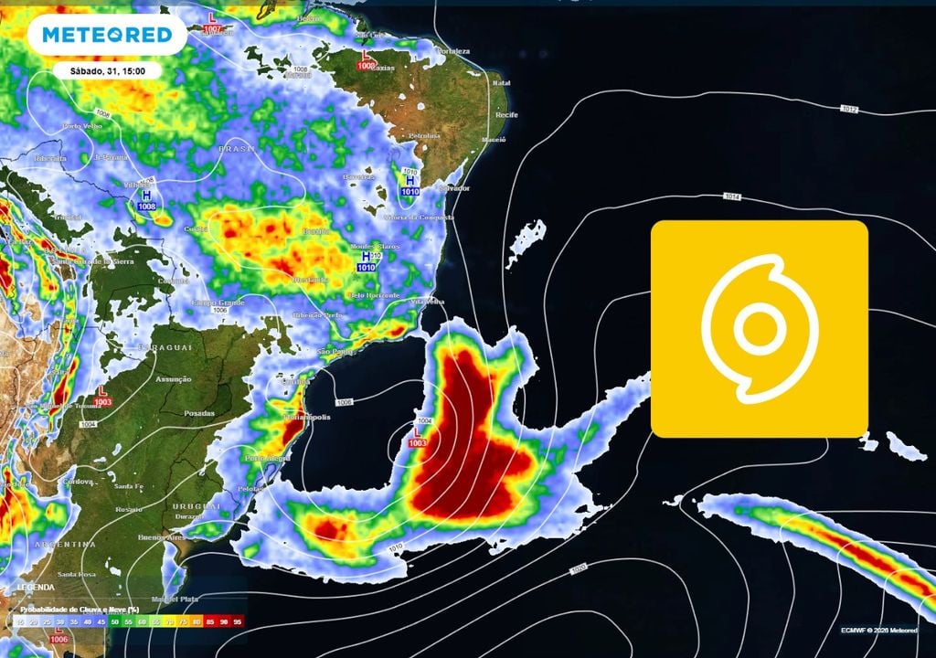 Ciclone extratropical trará chuvas intensas e tempestades isoladas para áreas do Sul e, principalmente, do Sudeste do Brasil neste fim de semana.