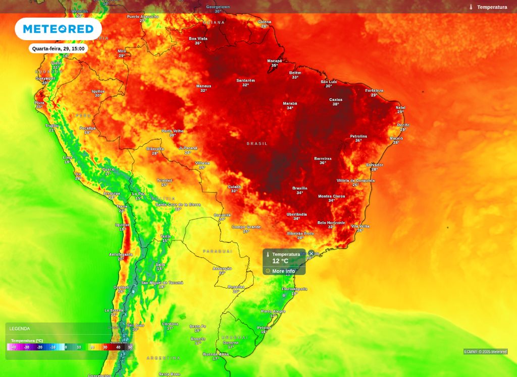 Temperatura máxima prevista para a tarde de quarta-feira (29).