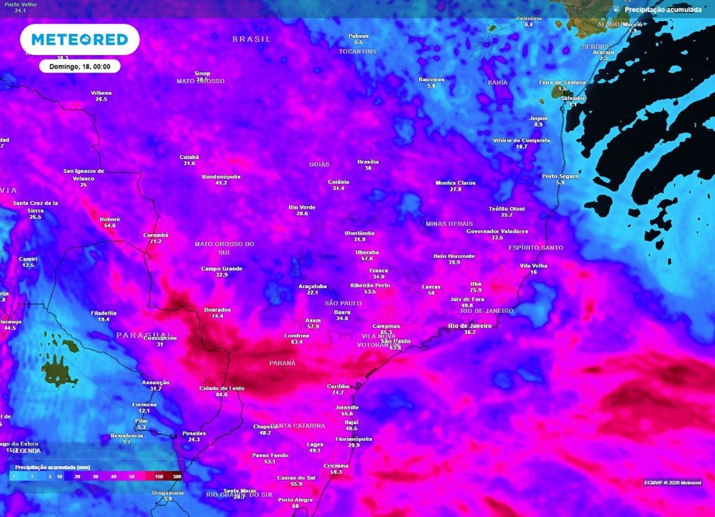alerta Sudeste Acumulado de chuva na semana pode passar dos 100 mm no Sudeste, principalmente no leste e sul de São Paulo.