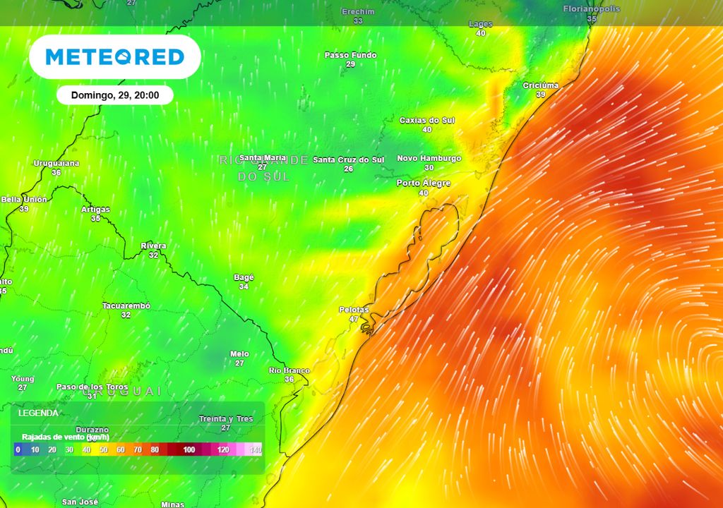 Previsão de rajadas de vento no domingo durante a noite.
