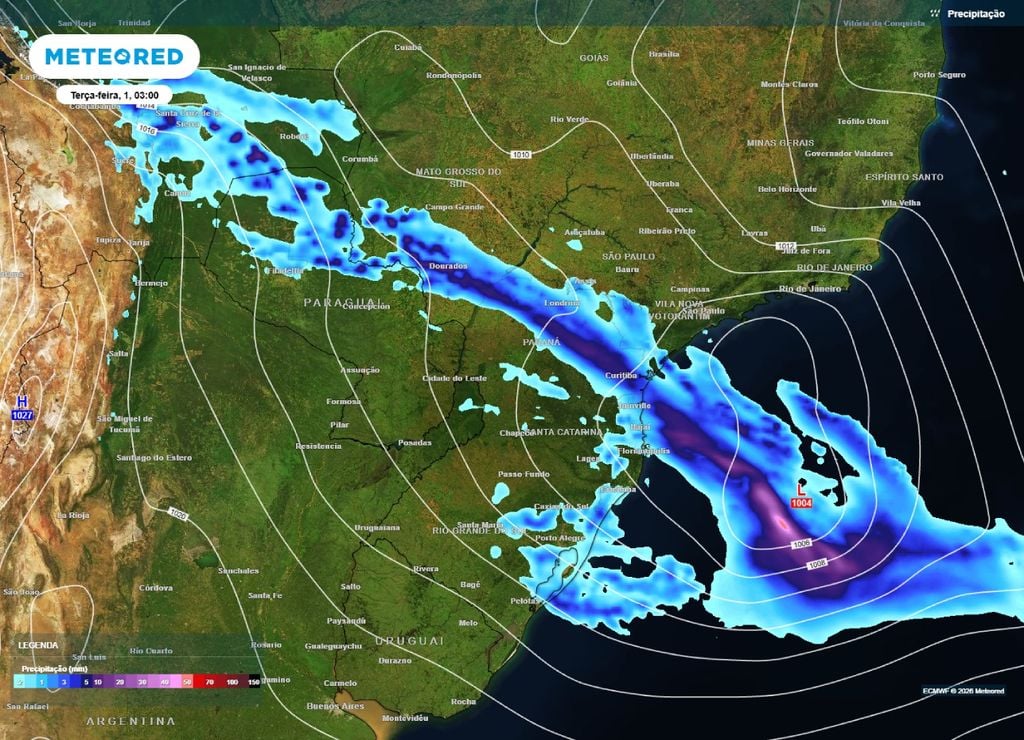 frente fria tempo severo Previsão de chuva para a madrugada da terça-feira, 1 de agosto.