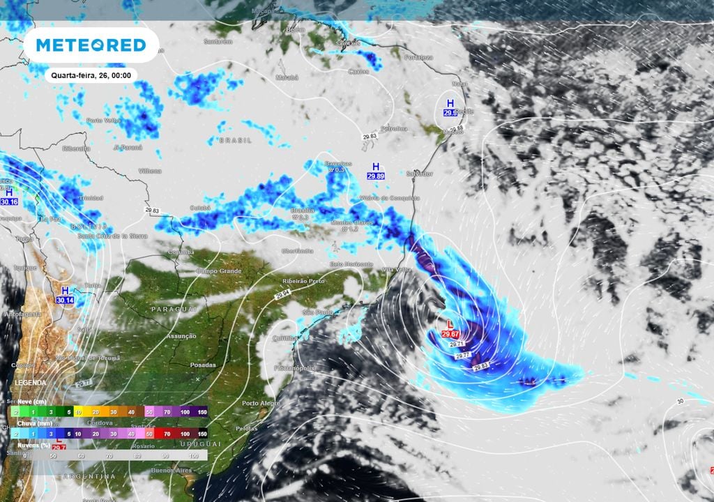 Previsão de ventos, pressão, nebulosidade e chuva no início da quarta-feira. Previsão de ventos, pressão, nebulosidade e chuva no início da quarta-feira.