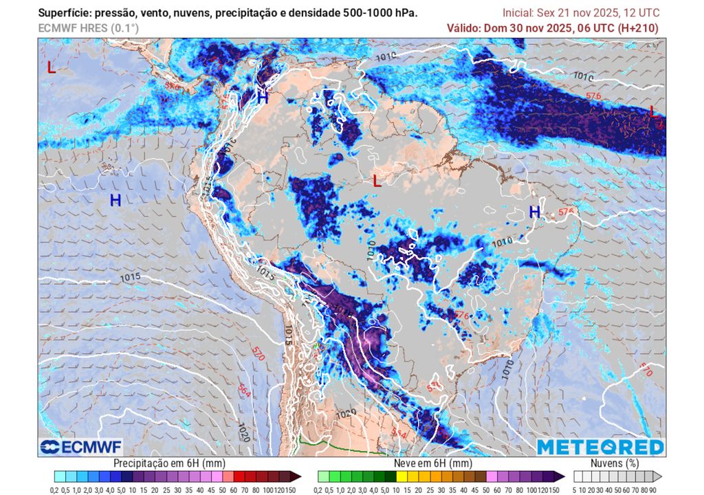 Previsão de pressão e chuvas no dia 30 de novembro. Previsão de pressão e chuvas no dia 30 de novembro.