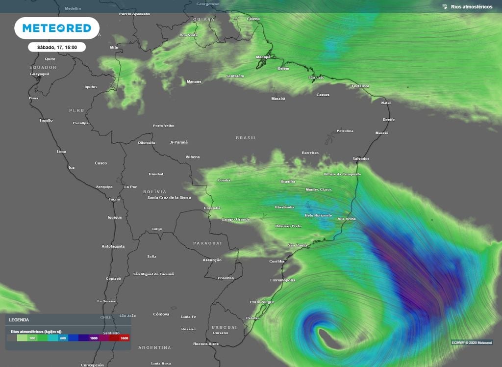 Fluxo de umidae Fluxo de umidade sobre áreas do Centro-Oeste, Sudeste e Nordeste do Brasil.
