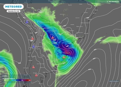Ciclone e frente fria mant&eacute;m o risco de tempestades severas e granizo no in&iacute;cio da semana