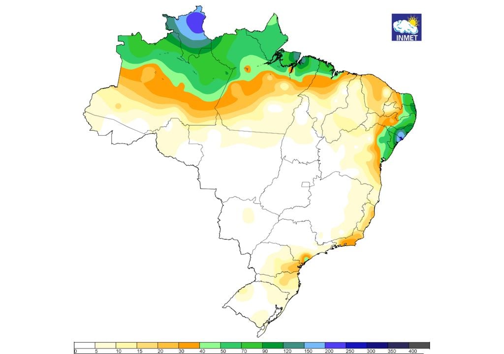 Mapa de acumulados totais de chuva registrados pelo INMET nos últimos 10 dias Mapa de acumulados totais de chuva registrados pelo INMET nos últimos 10 dias
