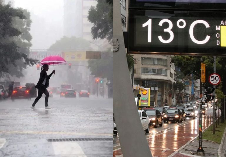 Ciclone e frente fria trazem chuva e frio para 8 estados do Centro-Sul