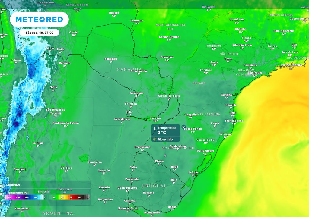 Previsão de temperaturas mínimas no sábado. Previsão de temperaturas mínimas no sábado.