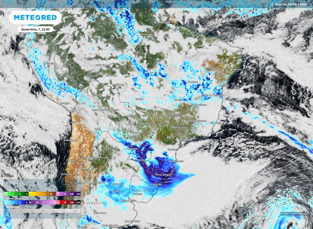 Previsão de precipitação e nebulosidade para a tarde de hoje (7).
