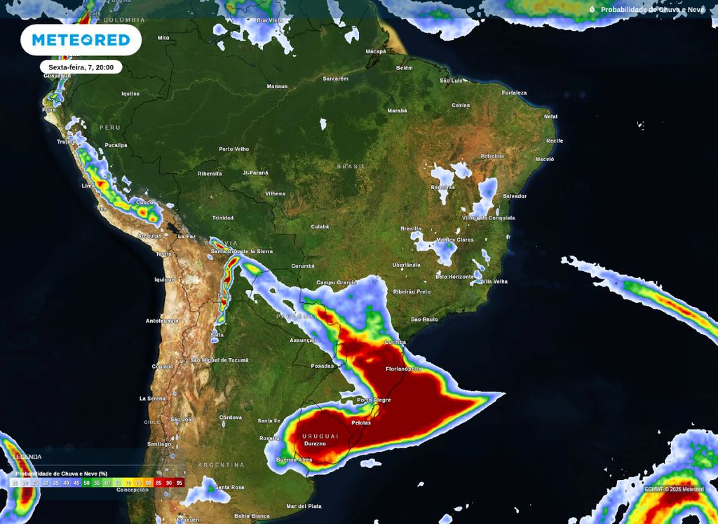 Probabilidade de chuva na noite deste sábado (8).