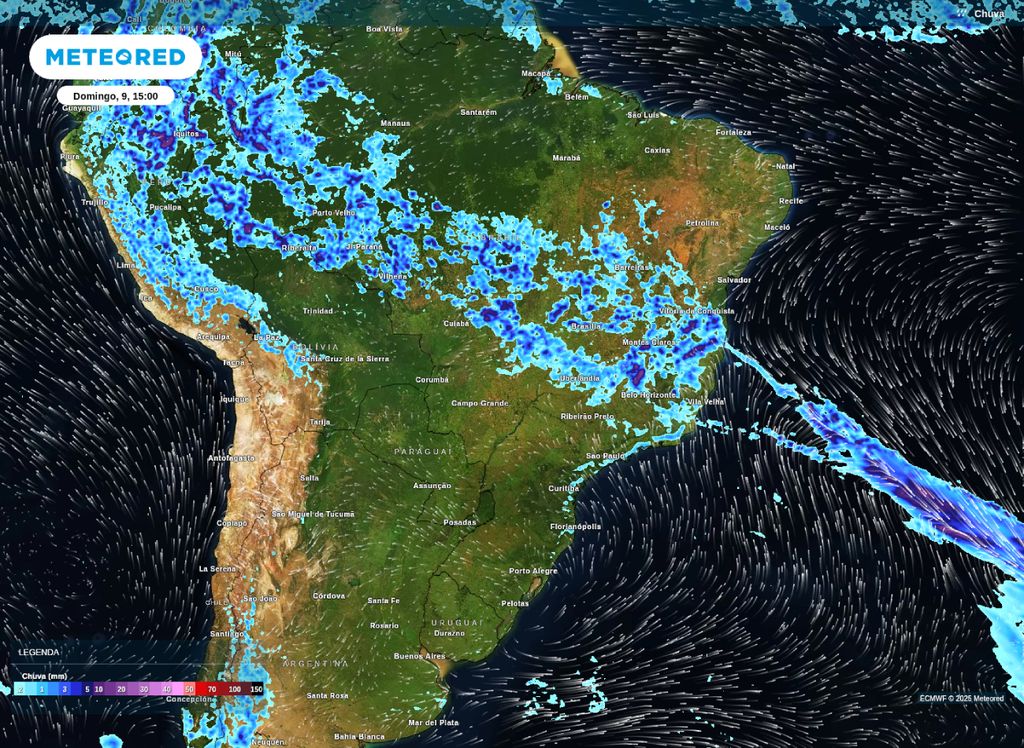 Previsão de precipitação para a tarde de domingo (9).