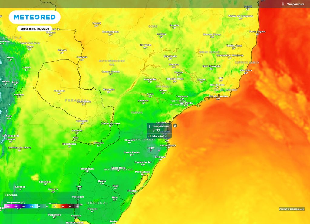 Temperaturas mínimas para a sexta-feira, 10 de abril.