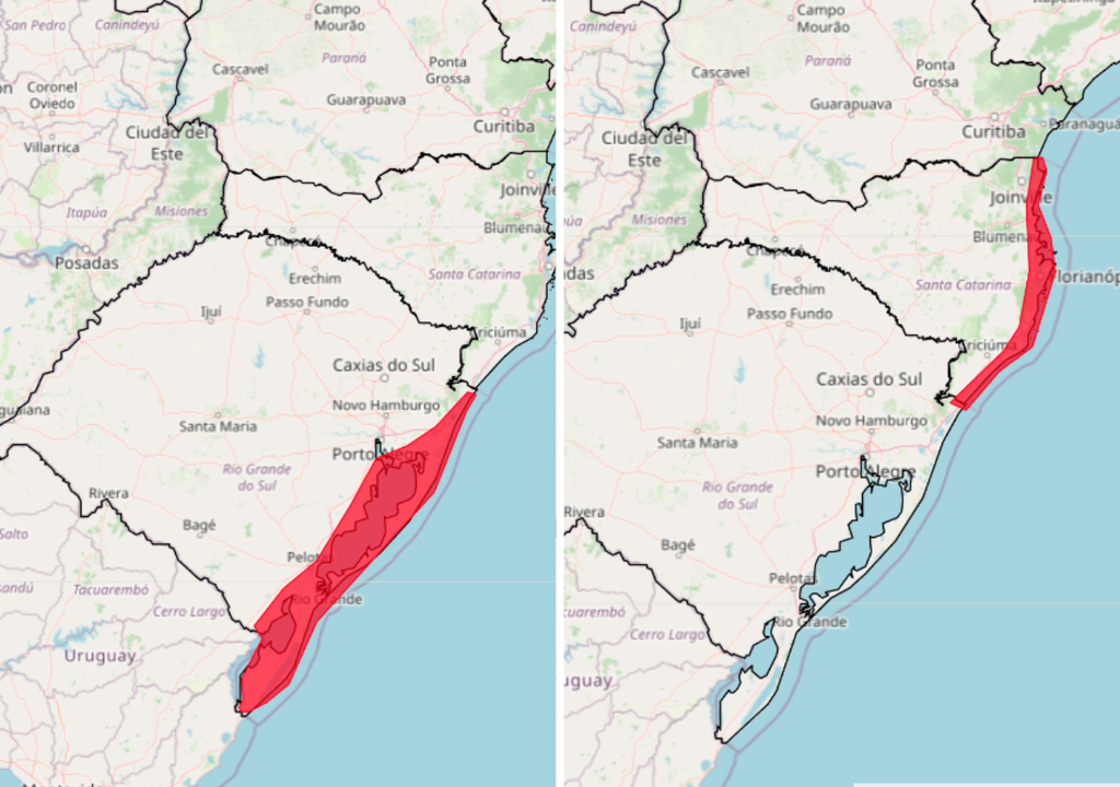 Alerta vermelho para ventos costeiros intensos nesta sexta-feira (7), de acordo com o INMET. Créditos: INMET.