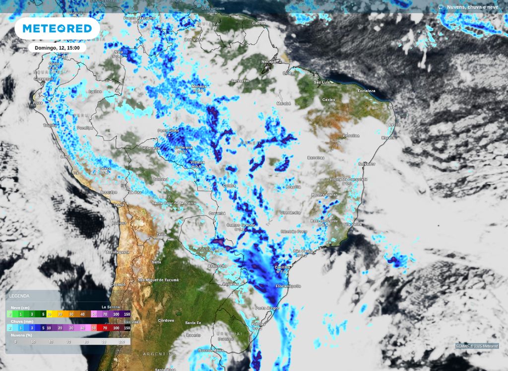Previsão de nebulosidade e de chuva para a tarde deste domingo (12).