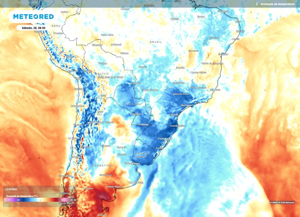 Massa de ar frio afeta boa parte do centro-sul, mas sendo mais perceptível em parte do Sul e do Sudeste.