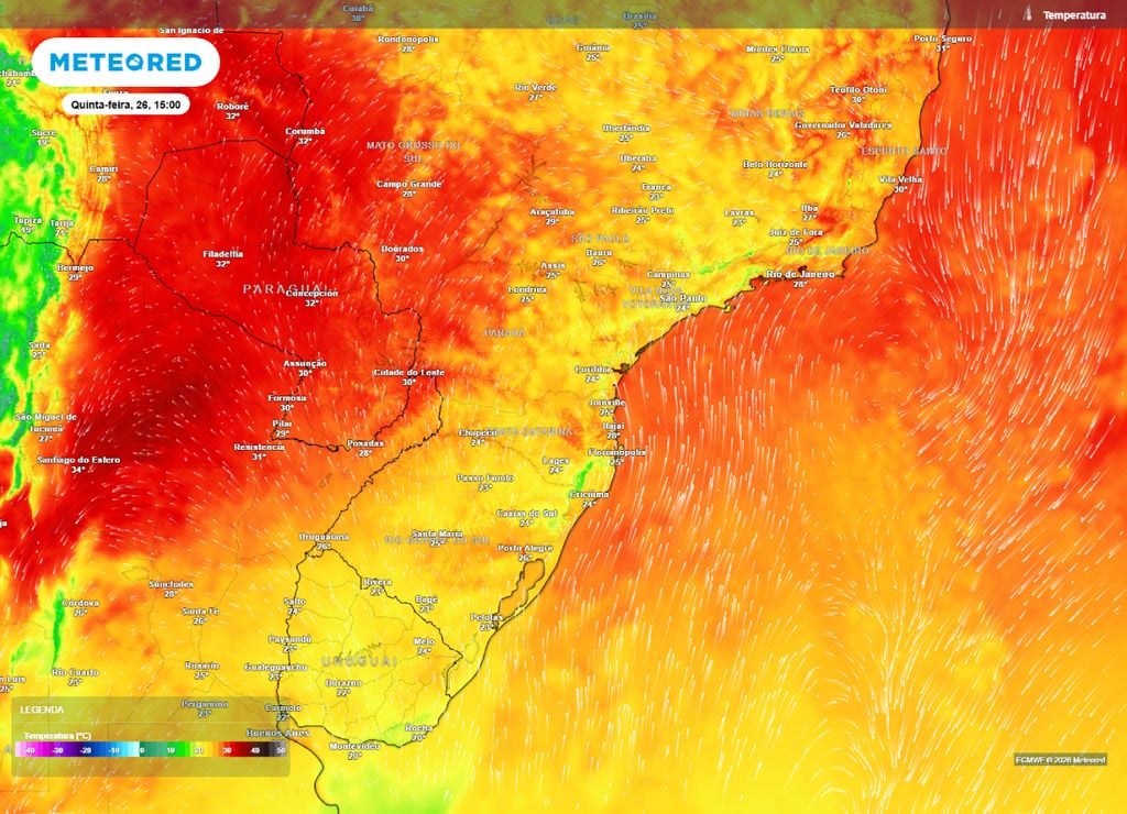 Temperaturas máximas na quinta-feira, 26 de fevereiro.