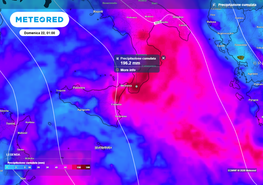 Ciclone. Ecco gli accumuli pluviometrici complessivi previsti dal nostro modello di riferimento.