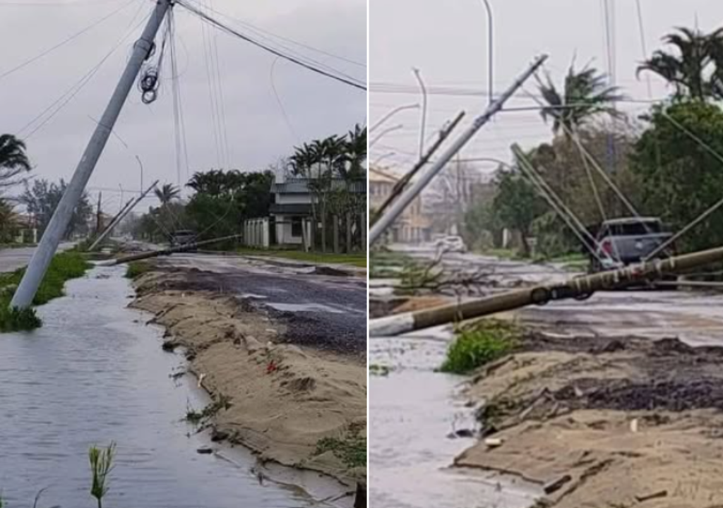 Imagem impressionante registrada na avenida Frederico Westphalen, em Imbé (RS), mostra os efeitos da ventania causada pelo ciclone extratropical