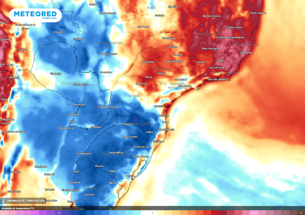 Previsão de anomalia de temperatura na madrugada desta quinta-feira (28).