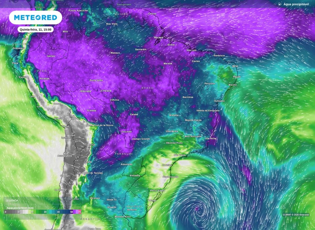 Água precipitável disponível nesta tarde de quinta-feira (11). Água precipitável disponível nesta tarde de quinta-feira (11).