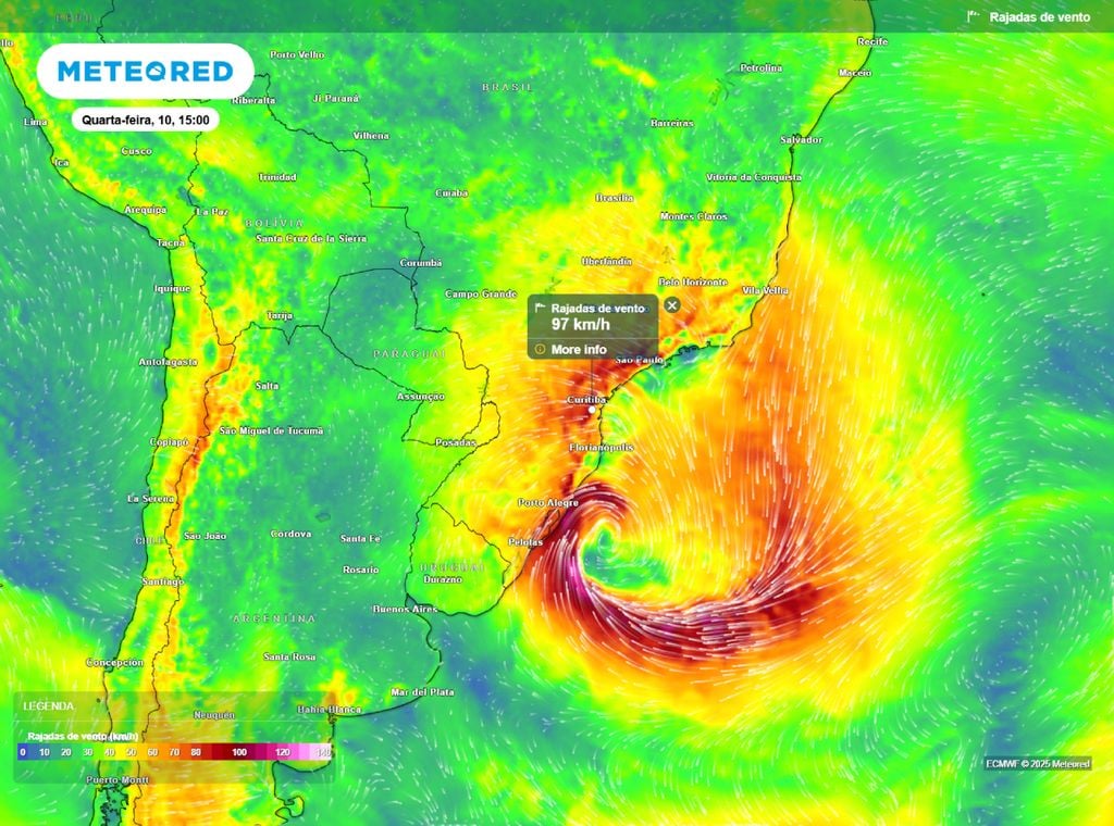 Rajadas de vento previstas para esta quarta-feira (10).