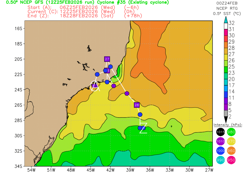 Previsão de trajetória do ciclone. Créditos: Florida State University.