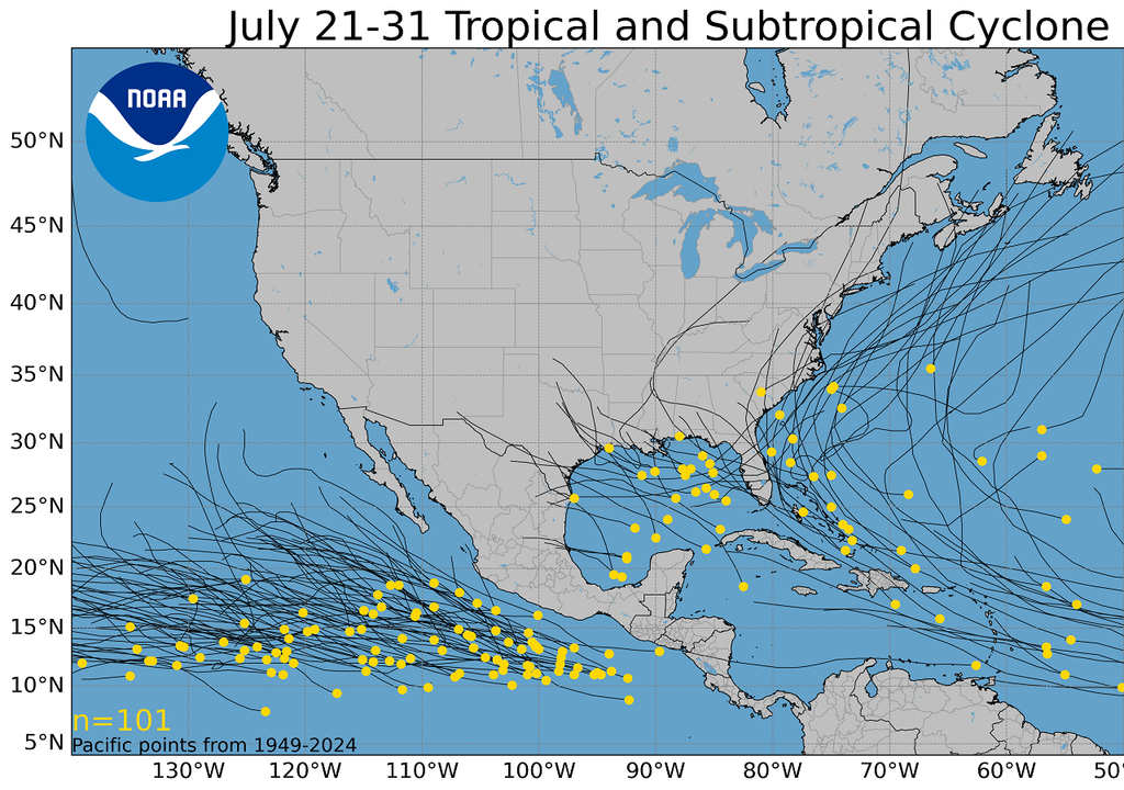 Climatología de ciclones tropicales y subtropicales del 21 al 31 de julio Climatología de ciclones tropicales y subtropicales del 21 al 31 de julio