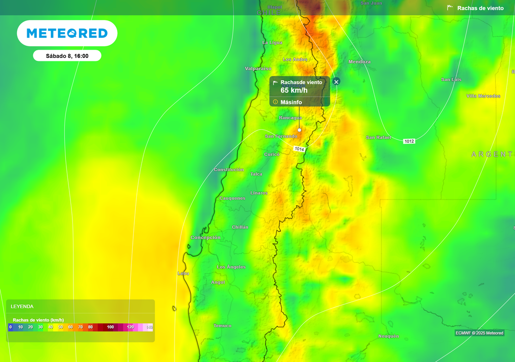 mapa de ráfagas de viento.