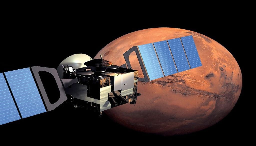 sonda Mars Express Imagens da sonda Mars Express servem de base para revelação tridimensional da dinâmica atmosférica marciana. Foto: ESA / CC BY-SA IGO 3.0, Wikimedia Commons