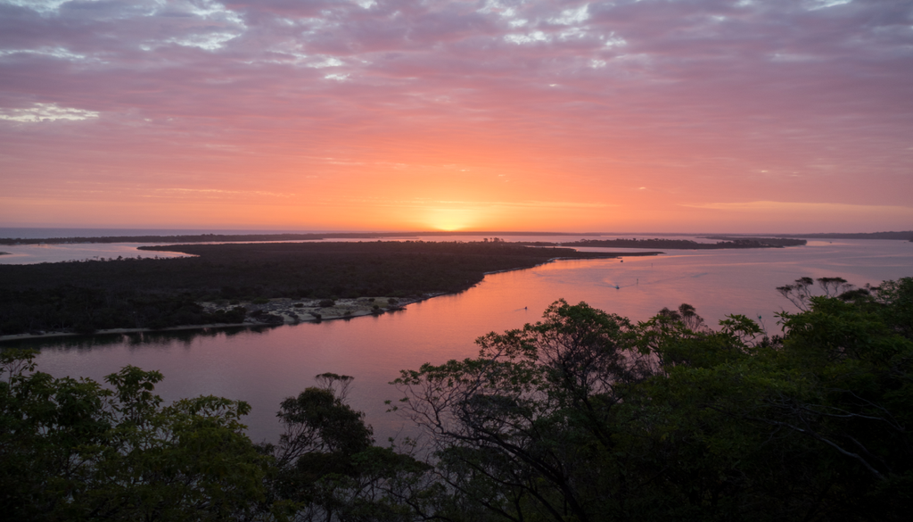 Pôr do sol em Lakes Entrance, East Gippsland.