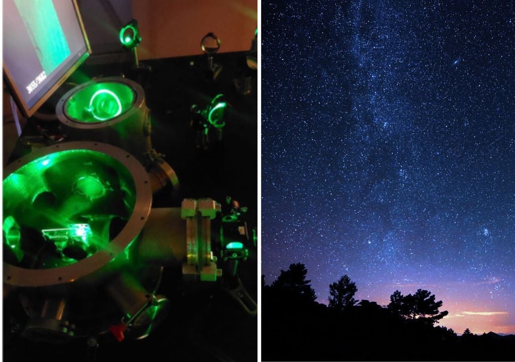 En el laboratorio, se realizan experimentos con pulsos láser y plasma que simulan el comportamiento de la energía oscura en el universo. Crédito: Instituto de Física UC