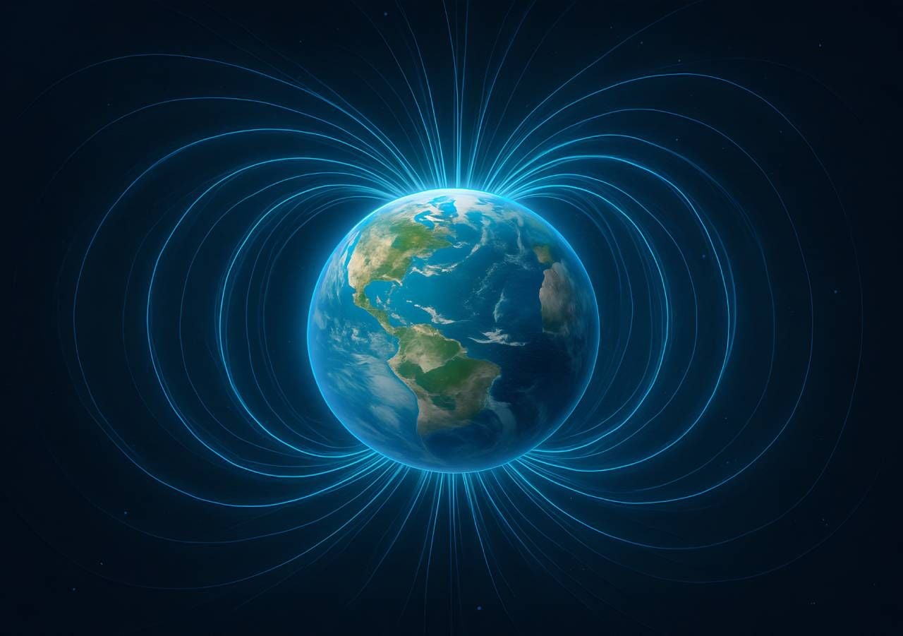 El campo magnético terrestre y los niveles de oxígeno están relacionados de alguna manera, según un nuevo estudio. (Imagen generada por IA).