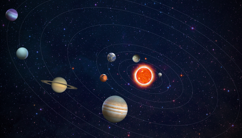 Novas simulações sugerem que o Sistema Solar pode ter abrigado um planeta gigante adicional no passado, cuja presença ajudaria a explicar a configuração orbital observada atualmente. Novas simulações sugerem que o Sistema Solar pode ter abrigado um planeta gigante adicional no passado, cuja presença ajudaria a explicar a configuração orbital observada atualmente.