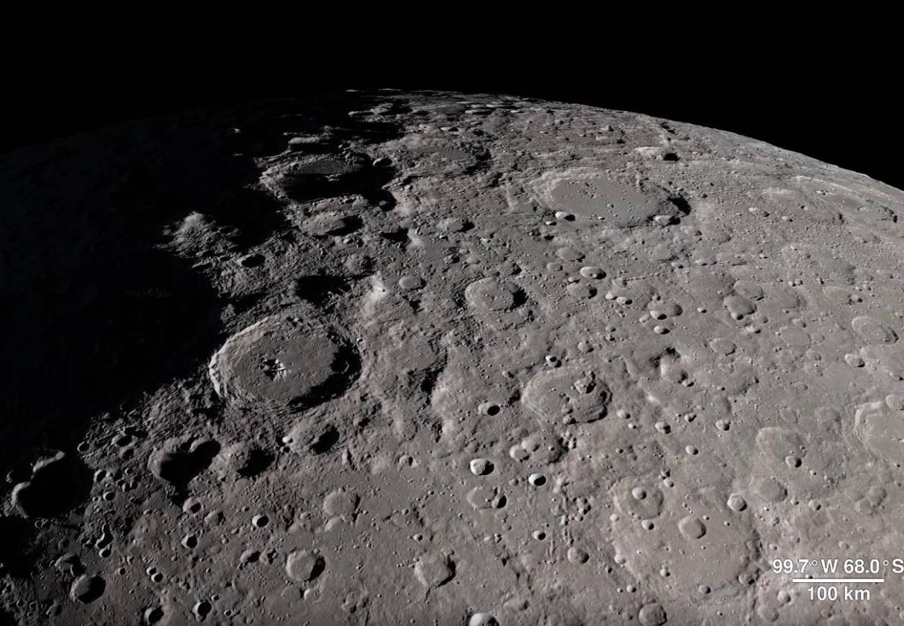 Los cráteres de la Luna que nunca reciben luz solar podrían servir de refugio para muestras de especies terrestres en peligro de extinción. Crédito: Scientific Visualisation Studio/NASA.
