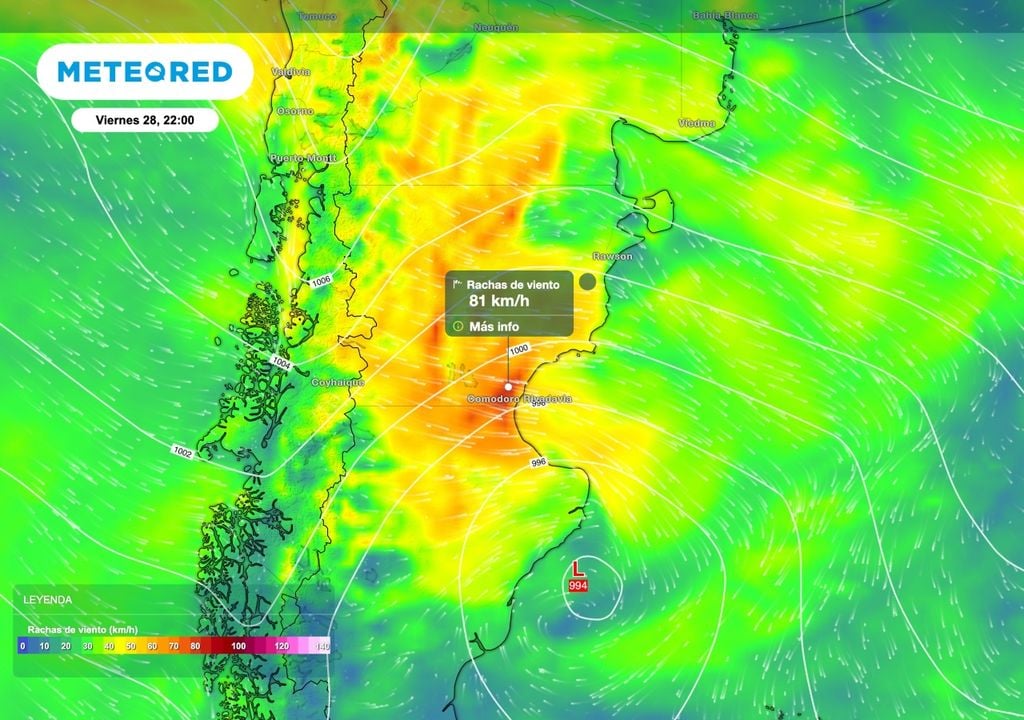 Viento Patagonia Un apretamiento del gradiente de presión producirá períodos ventosos en sectores patagónicos con ráfagas que pueden rondar los 80 km/h.