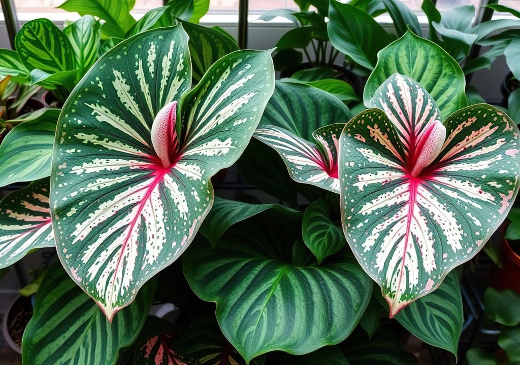 Hojas grandes y coloridas que funcionan como sombrillas naturales y ayudan a bajar la sensación térmica en balcones protegidos del sol directo.