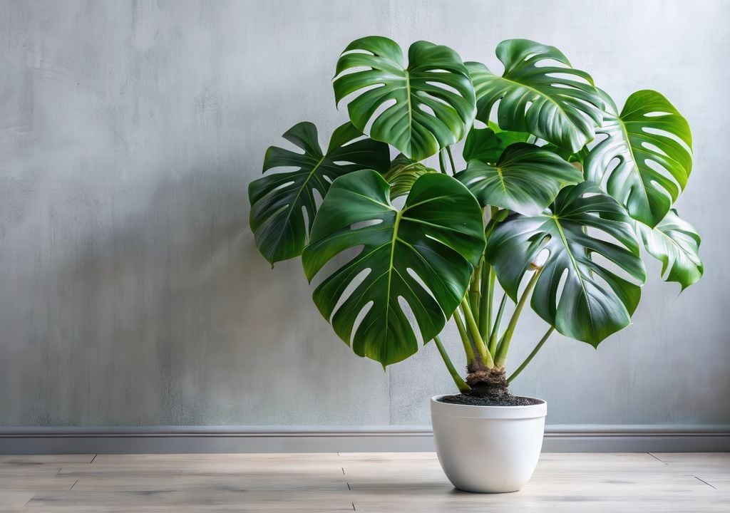 Con sus hojas grandes y recortadas, la monstera aporta un efecto selvático y crece bien con luz indirecta.