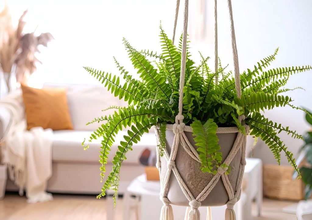 Los helechos son clásicos de interiores sombreados y prosperan en ambientes húmedos, sin exposición al sol directo.