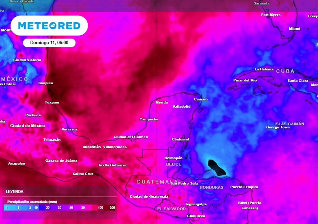LLuvias Pronóstico de lluvia acumulada para las próximas 96 horas en la Península de Yucatán.