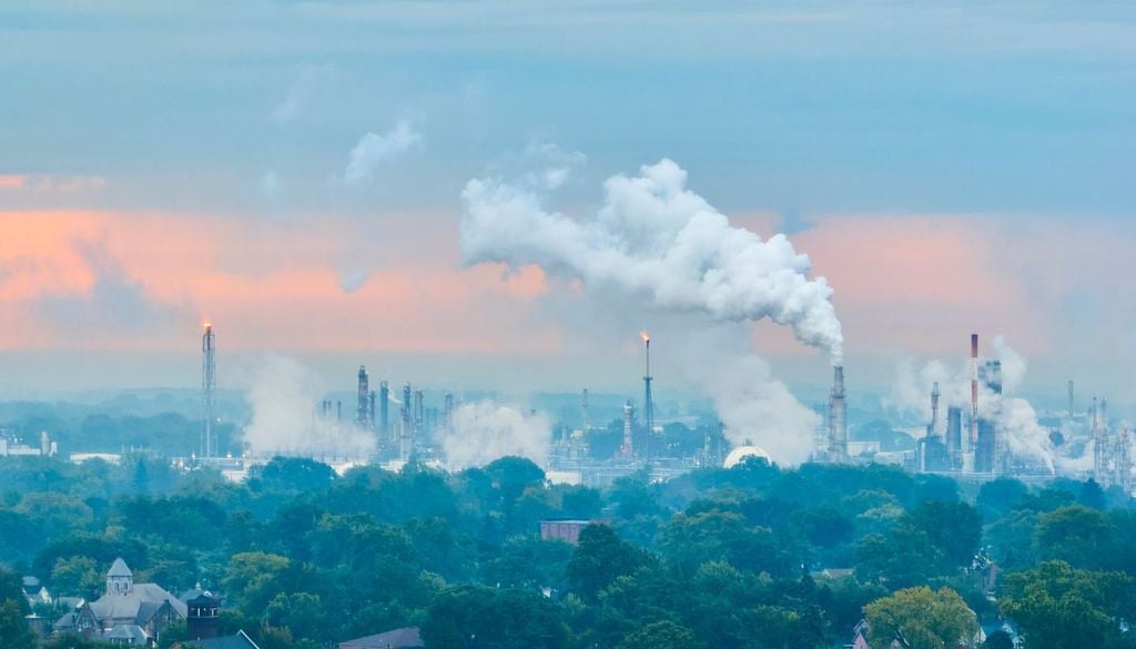 Un grande impianto industriale nella periferia di una città del Nord America