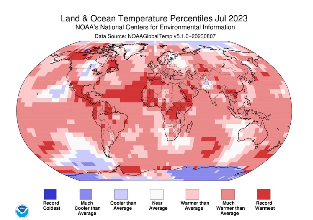 Percentiles de anomalía de temperatura a nivel global según datos de la NOAA Percentiles de anomalía de temperatura a nivel global según datos de la NOAA