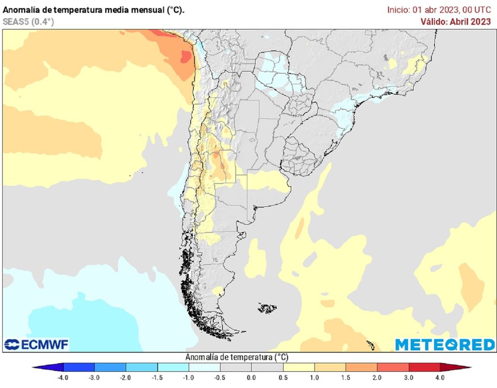 Pronóstico temperatura abril 2023 ECMWF