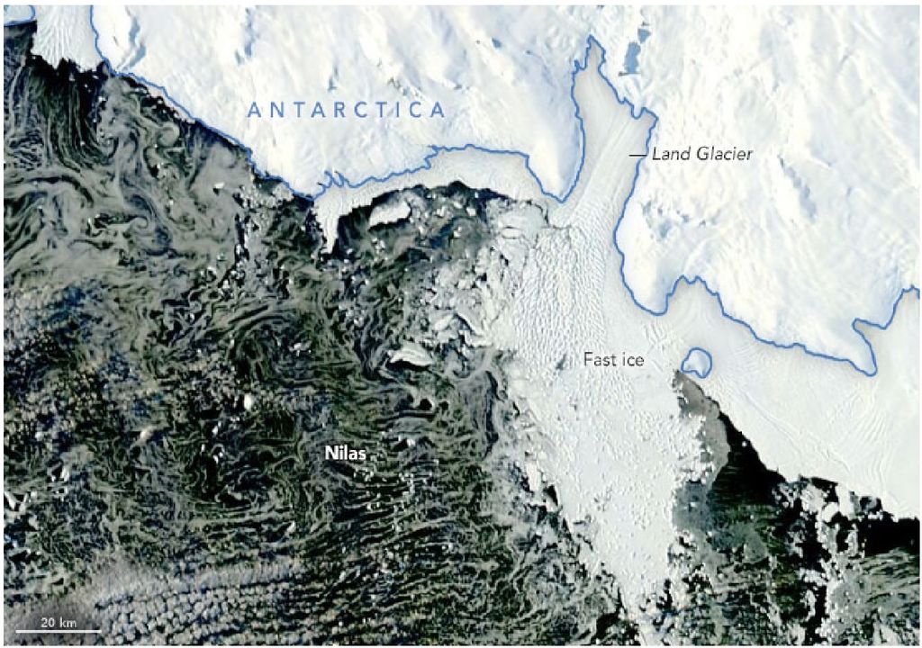 Imagen satelital, Antártica, Land Glacier Imagen satelital, Antártica, Land Glacier