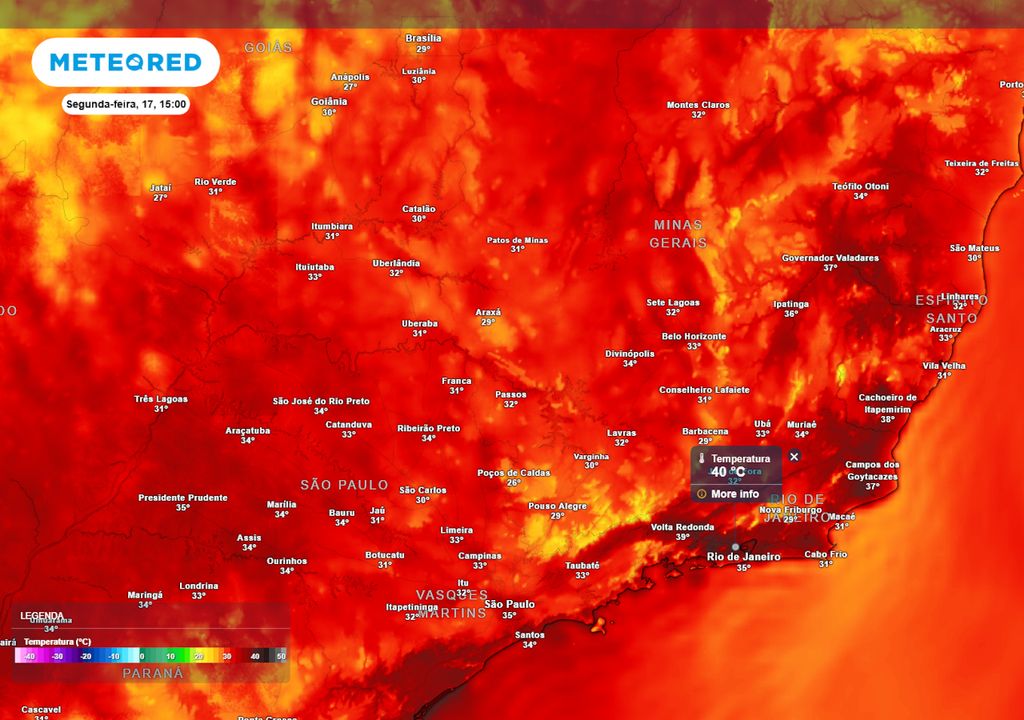Previsão de temperaturas m��ximas nesta segunda-feira durante a tarde. Previsão de temperaturas máximas nesta segunda-feira durante a tarde.