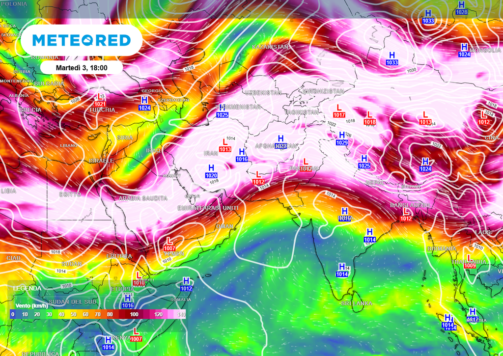 Tecnicamente, l'instabilità che interessa i settori meridionali dell'Iran è stata generata da alcune perturbazioni che viaggiano verso est lungo la corrente a getto.