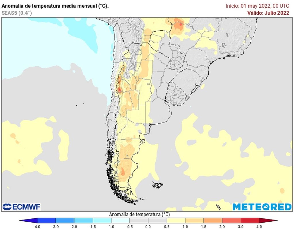 anomalía temperatura; modelo ECMWF anomalía temperatura; modelo ECMWF