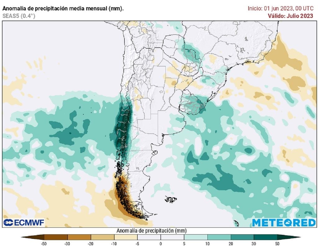 pronóstico anomalía precipitación julio 2023