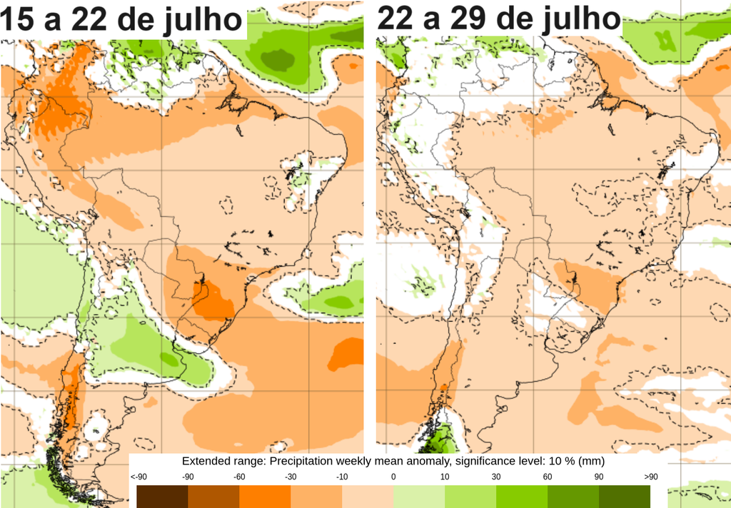 anomalia de chuva, América do Sul anomalia de chuva, América do Sul